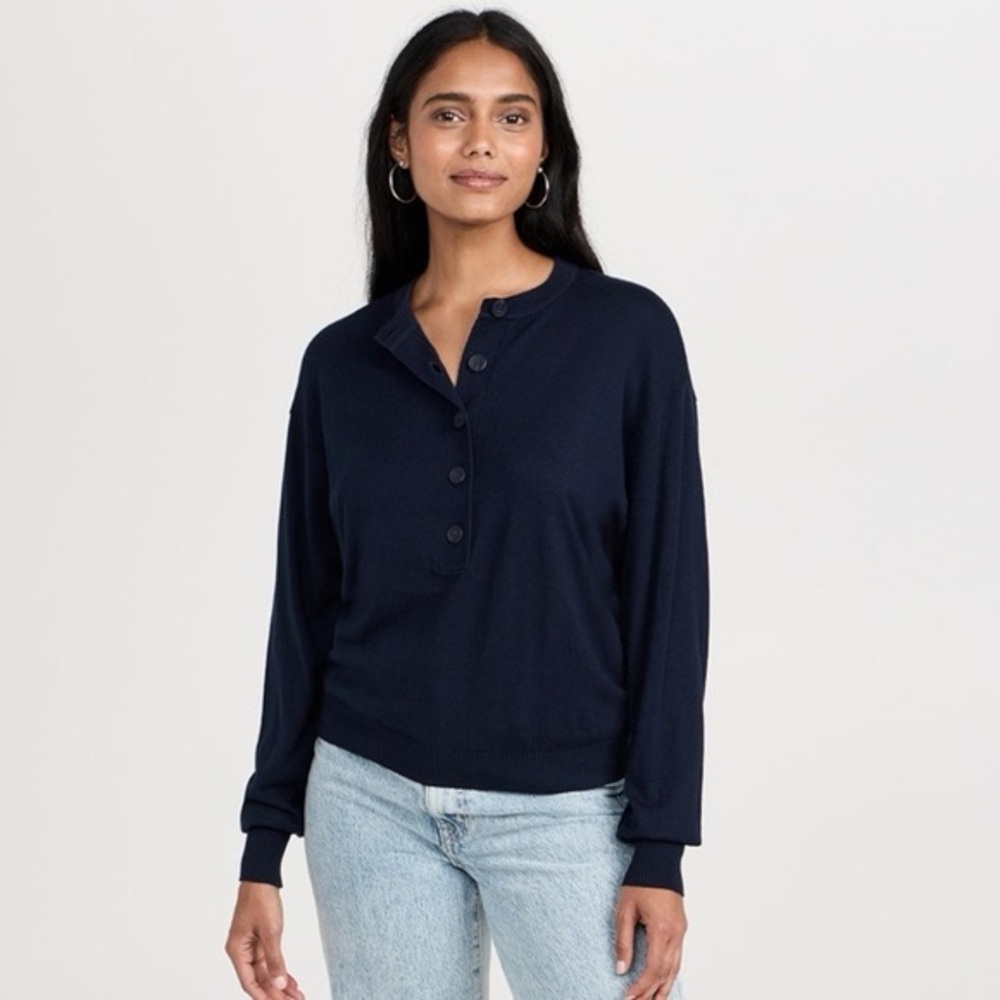 GOOD AMERICAN Tissue Weight Cotton Navy Sweater SIZE s